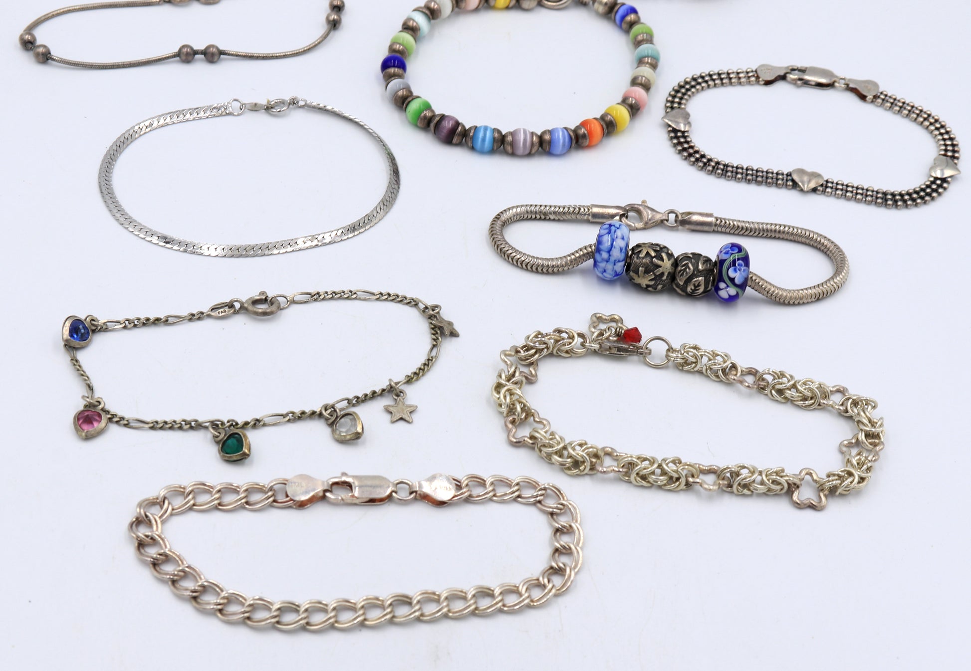 Group lot of 9 Vintage 925 sterling silver bracelets