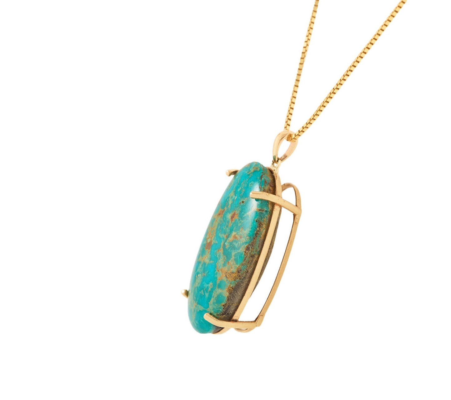 18kt Yellow gold oval Turquoise pendant on box chain