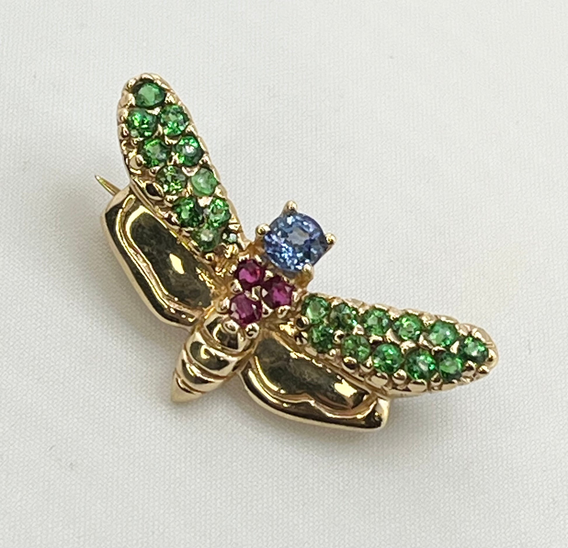 14KT Yellow Gold LE Vian Designer Multi Colpor Gem Stone Harvest Bee Brooch Pin