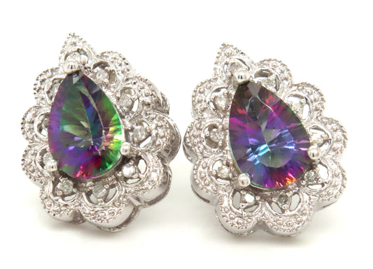 10kt White gold Mystic topaz earrings