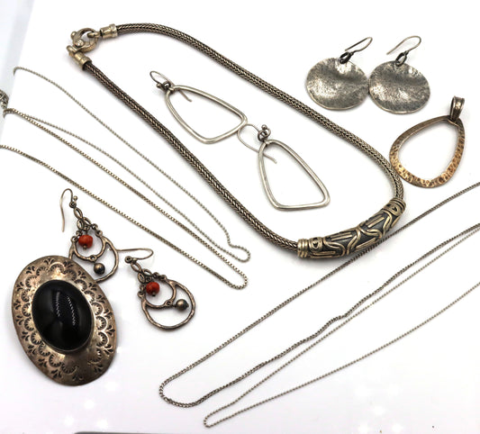 Heavy Vintage 925 sterling silver group lot of miscellaneous jewelry
