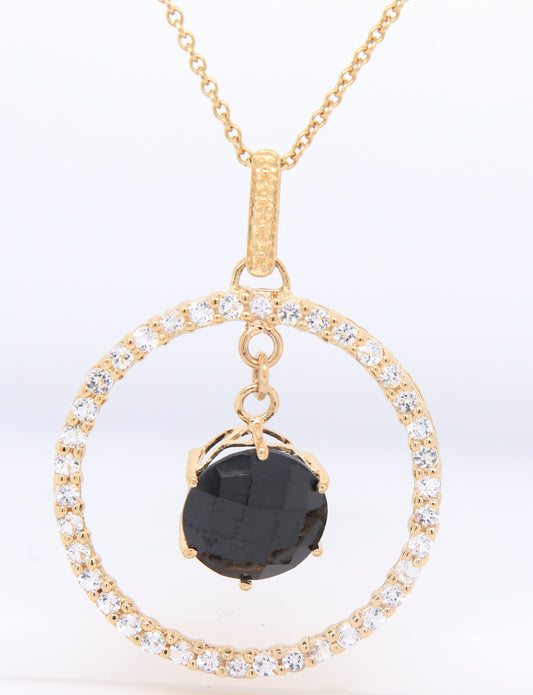 10KT Yellow Gold Garnet In Crystal Circle Necklace