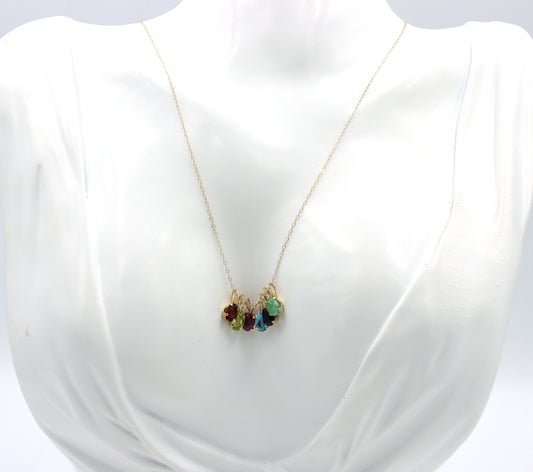 14kt Yellow gold multi color gemstone pendant on chain