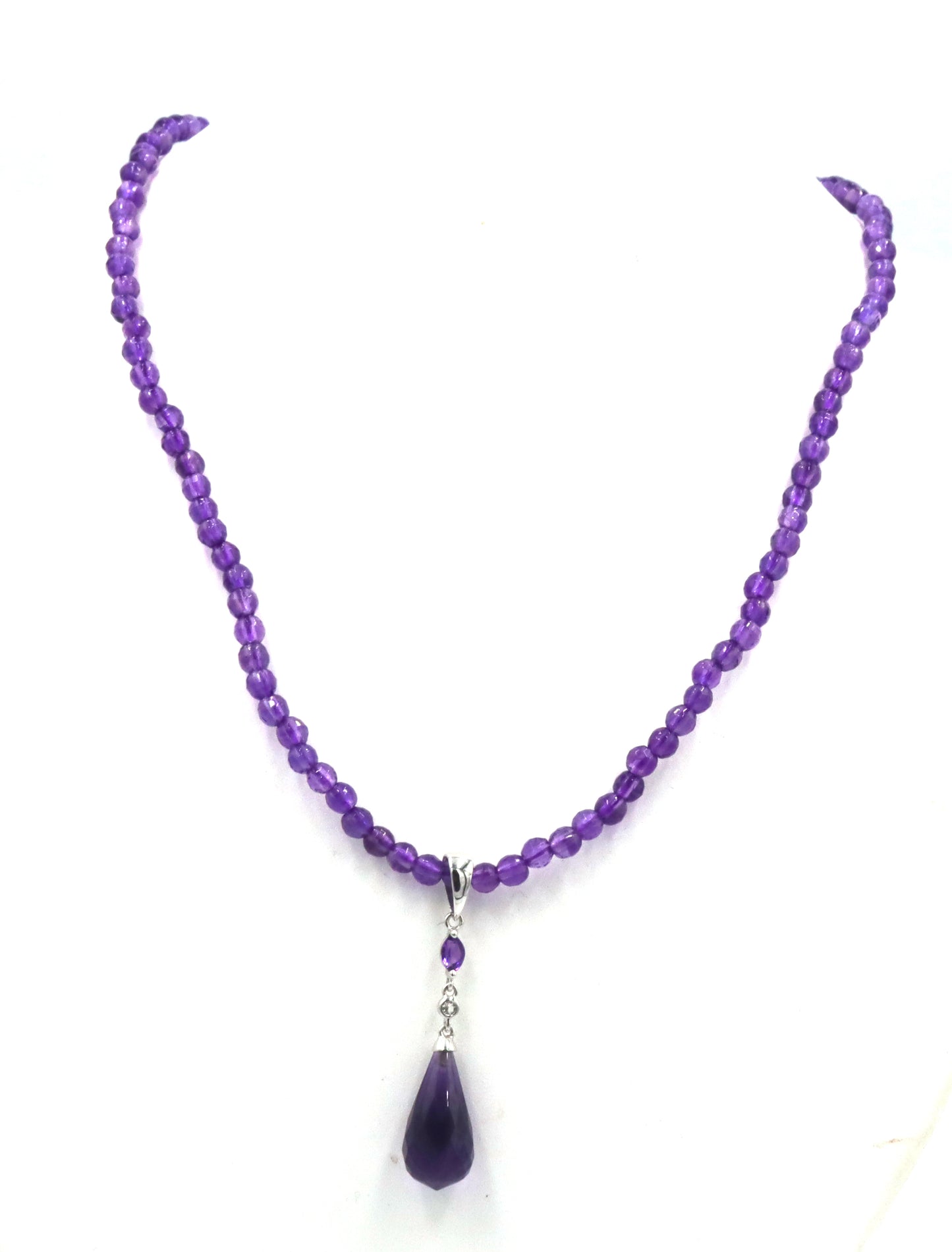 Amethyst pendant on beaded necklace
