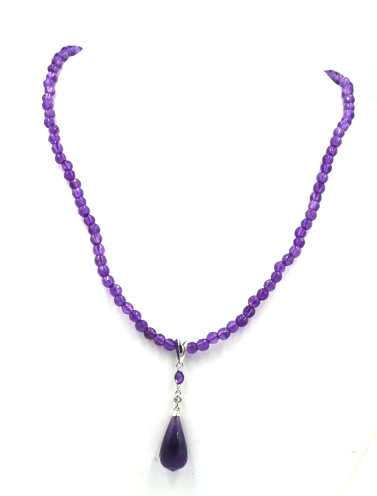 Amethyst pendant on beaded necklace