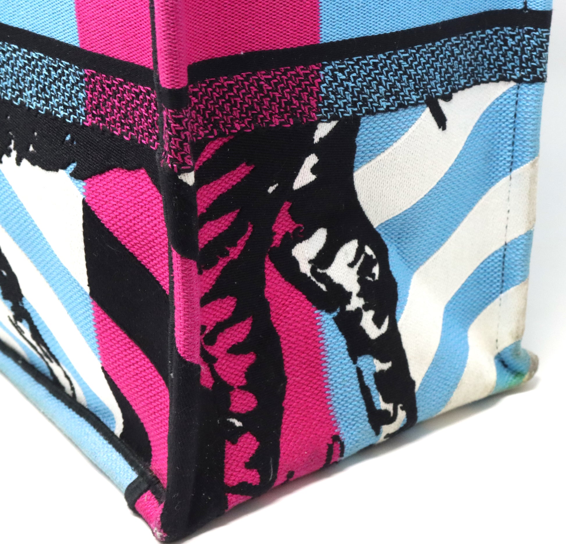 Christian Dior medium D jungle pop book tote blue canvas body bag with rolled top handles