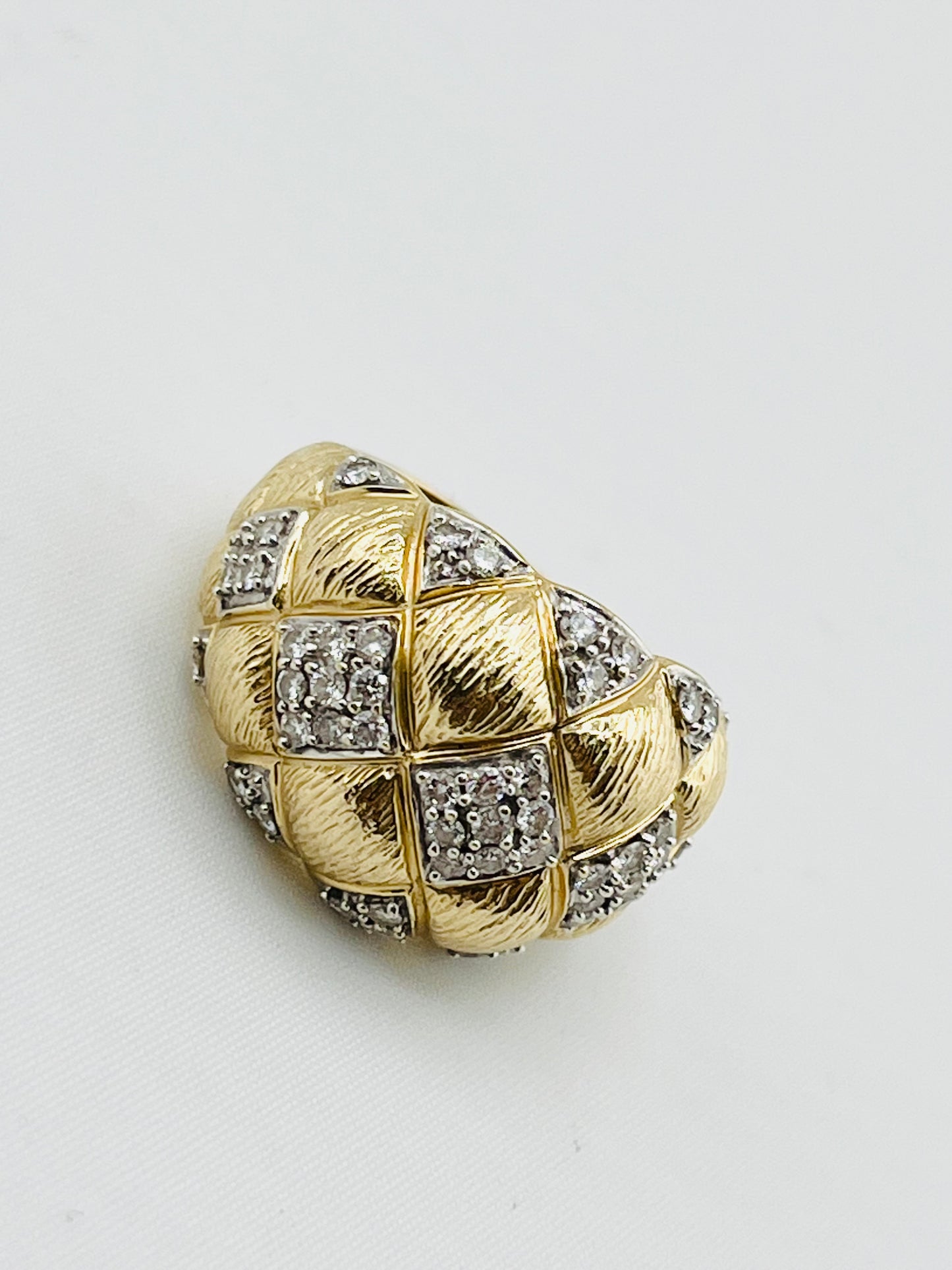 14KT Yellow Gold Quilted Dome Diamond Pave Ring