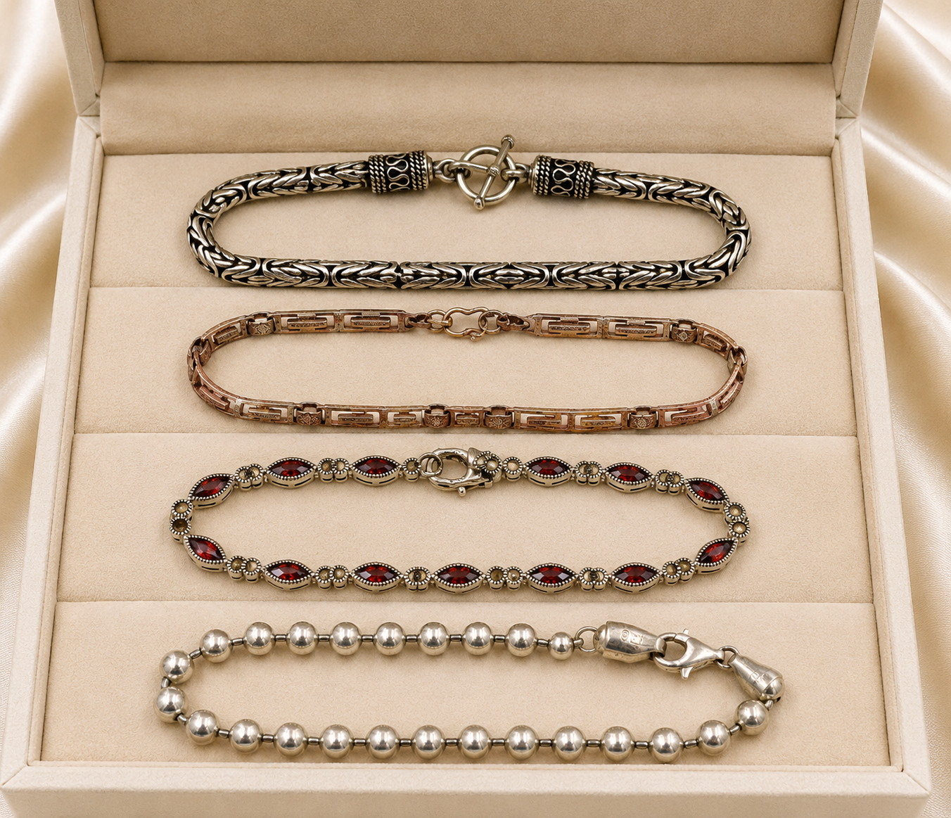Group lot of 4 vintage 925 sterling silver bracelets