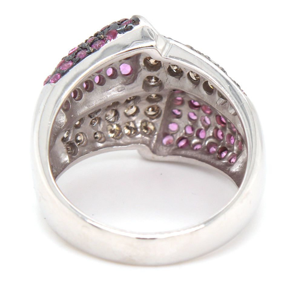 14kt White gold pink and smokey quartz cocktail ring