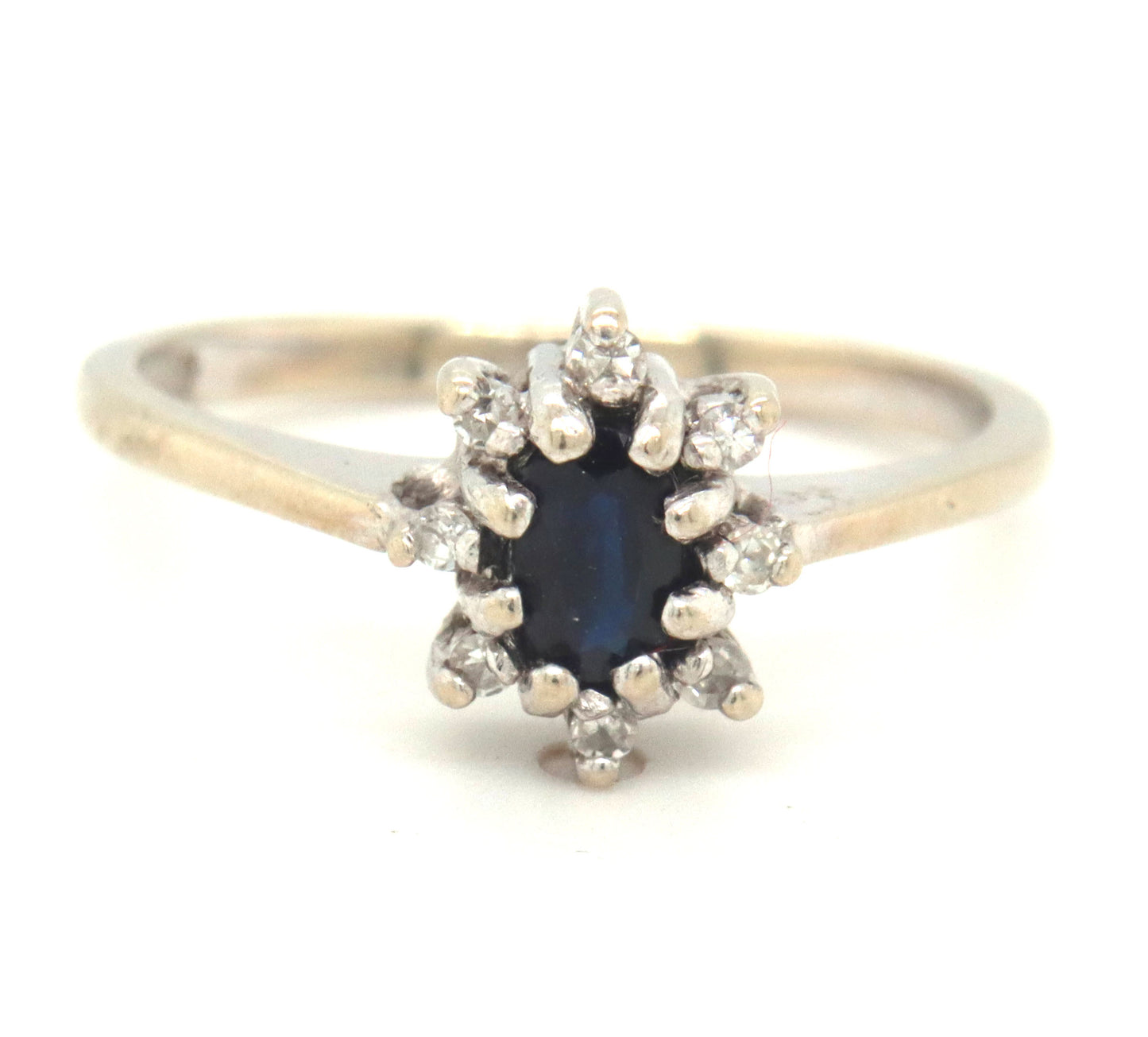 10kt White gold blue sapphire and diamond ring
