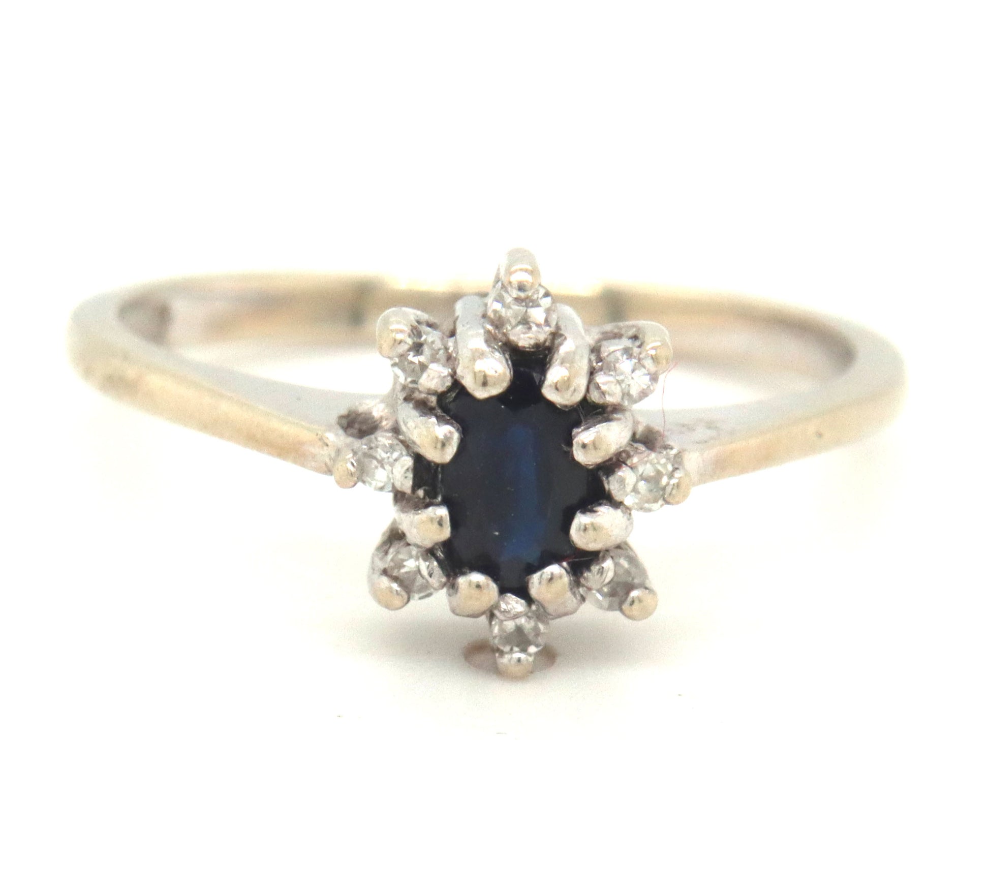 10kt White gold blue sapphire and diamond ring