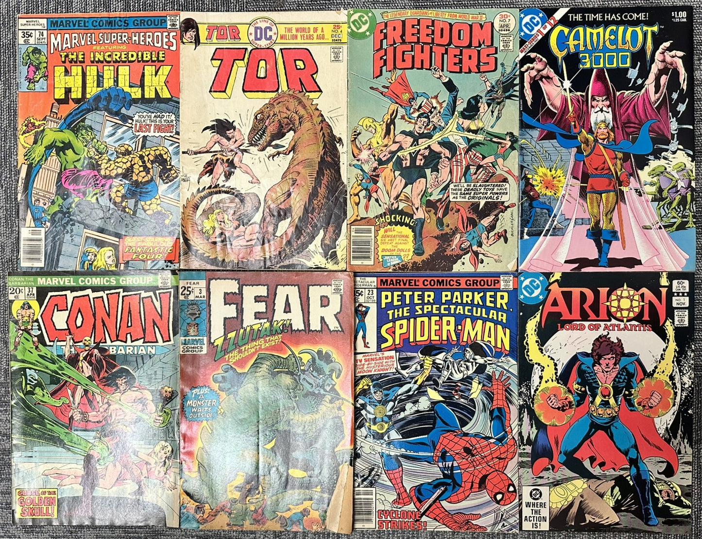 Vintage Bronze & Copper Age Comic Book Lot of 8 Marvel & DC Hulk, Spider-Man, Conan, Tor & More