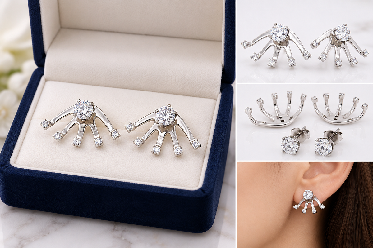 Edgy 14kt WG "Spike" Diamond Earring Jackets