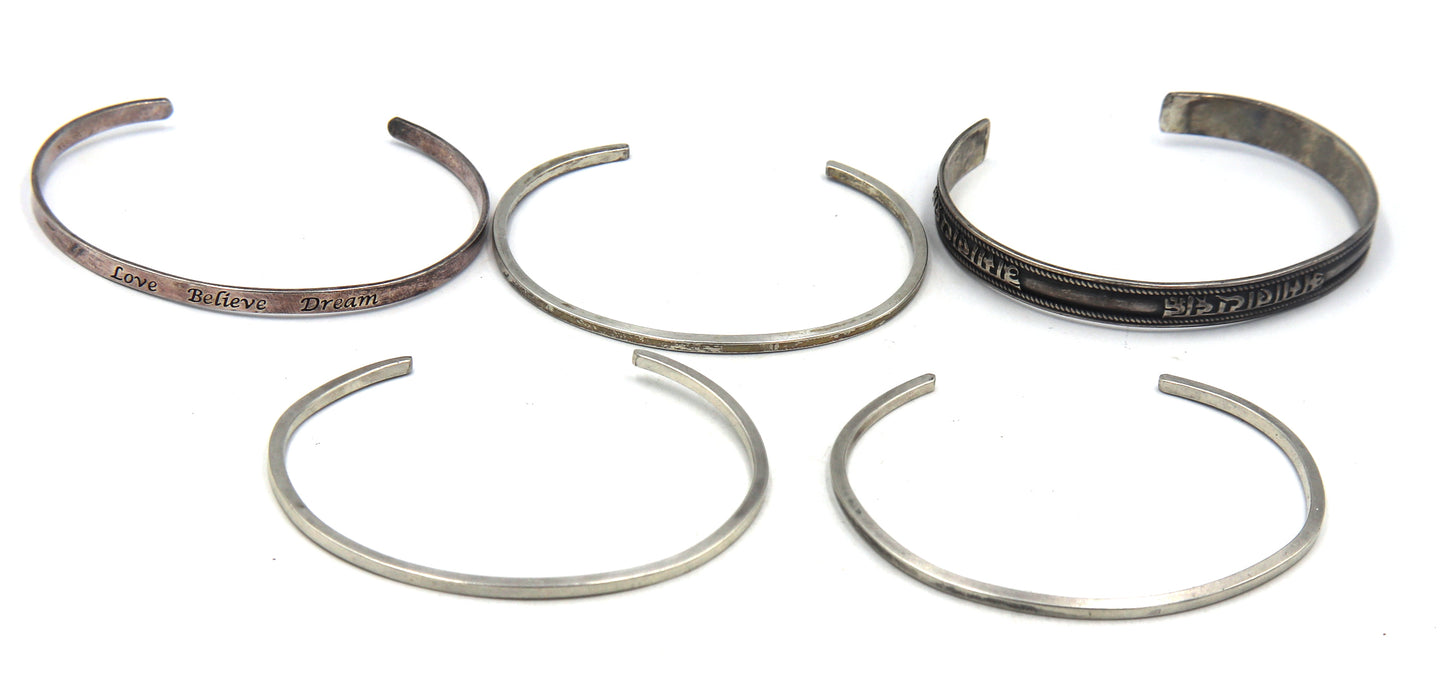 Vintage 925 sterling silver group lot of 5 cuff bangles