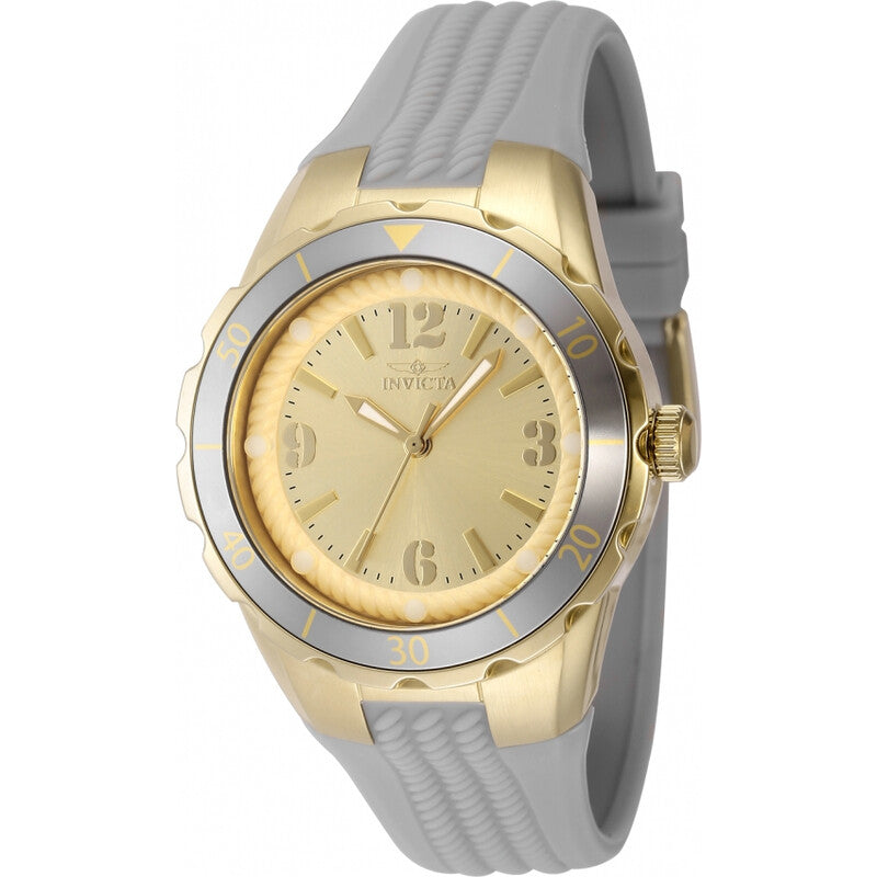 Invicta Angel Womens Gold Dial Quartz Stainless Steel Charcoal Silicone Strap Watch