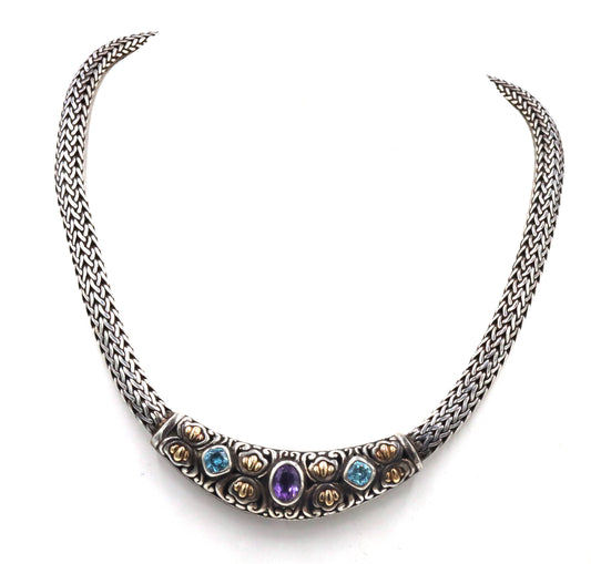 925 Sterling silver amethyst and blue topaz necklace