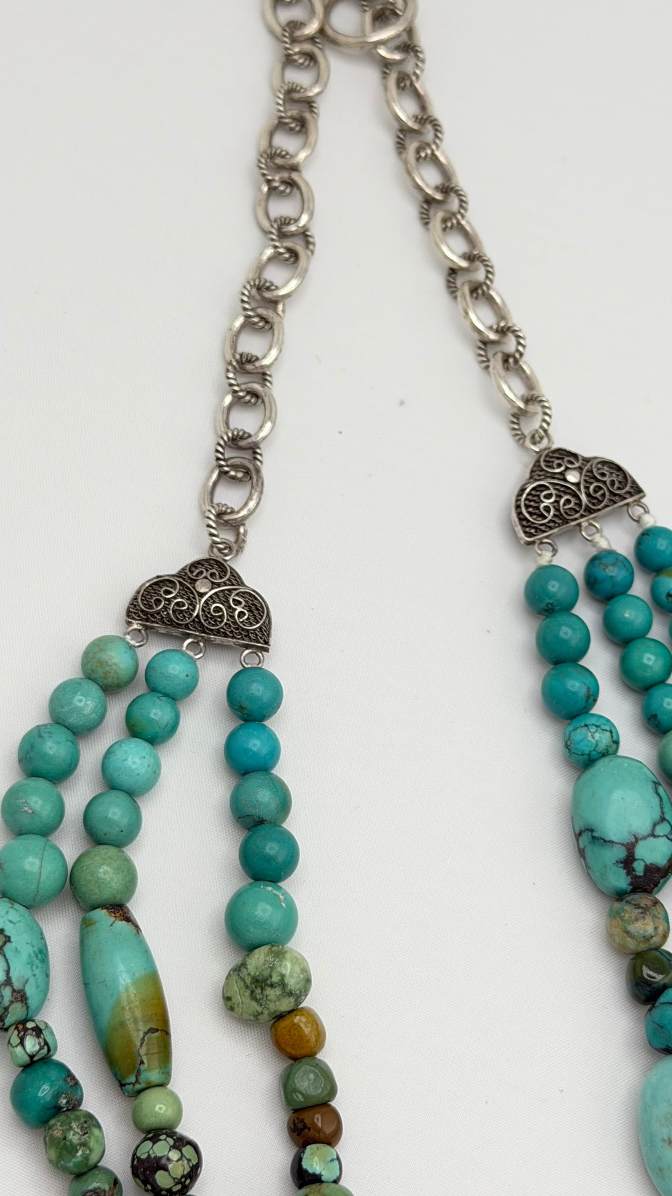 925 Sterling Silver Vintage Three Strand Turquoise Necklace