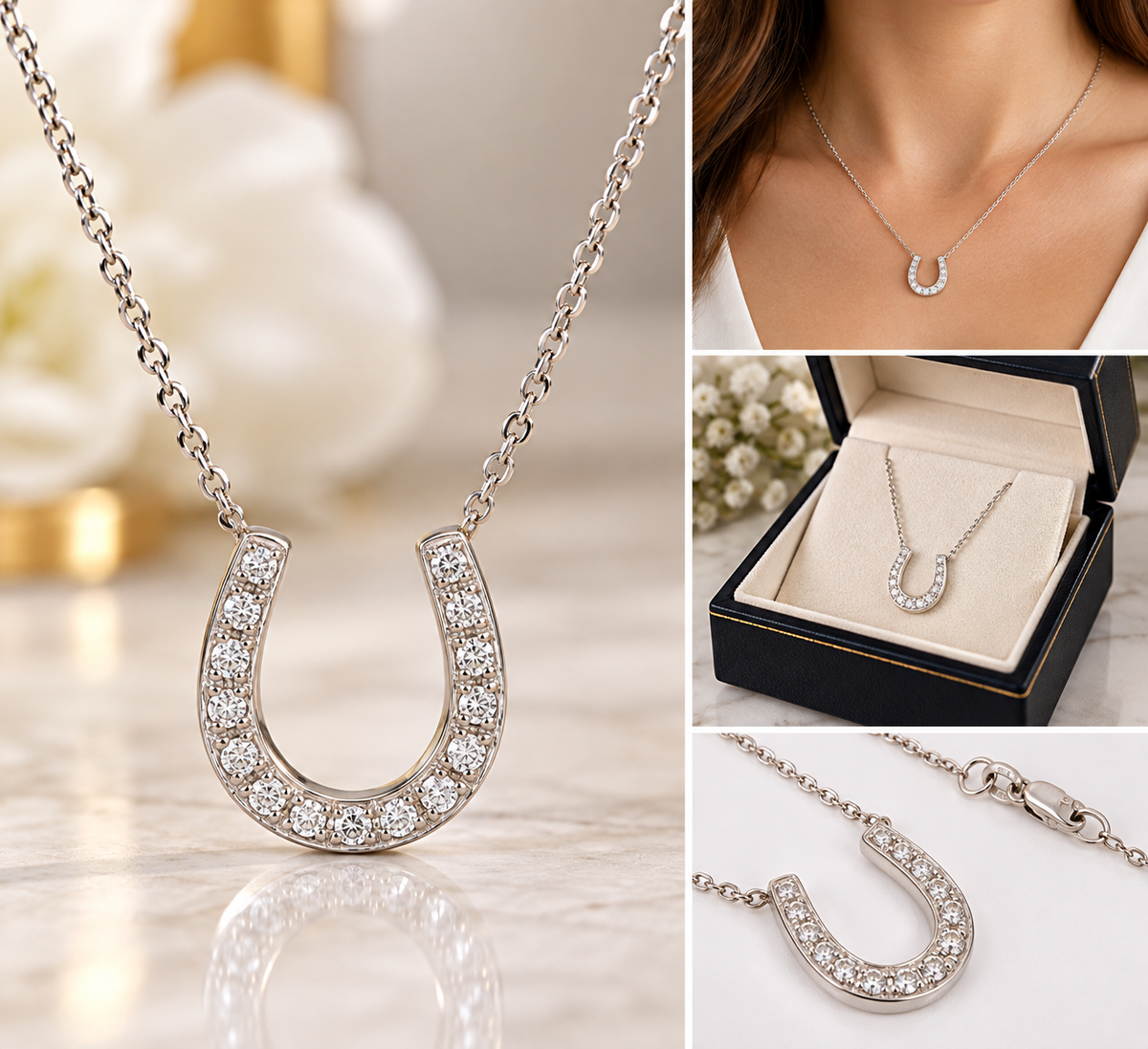Amazing White Gold Diamond Horseshoe Necklace