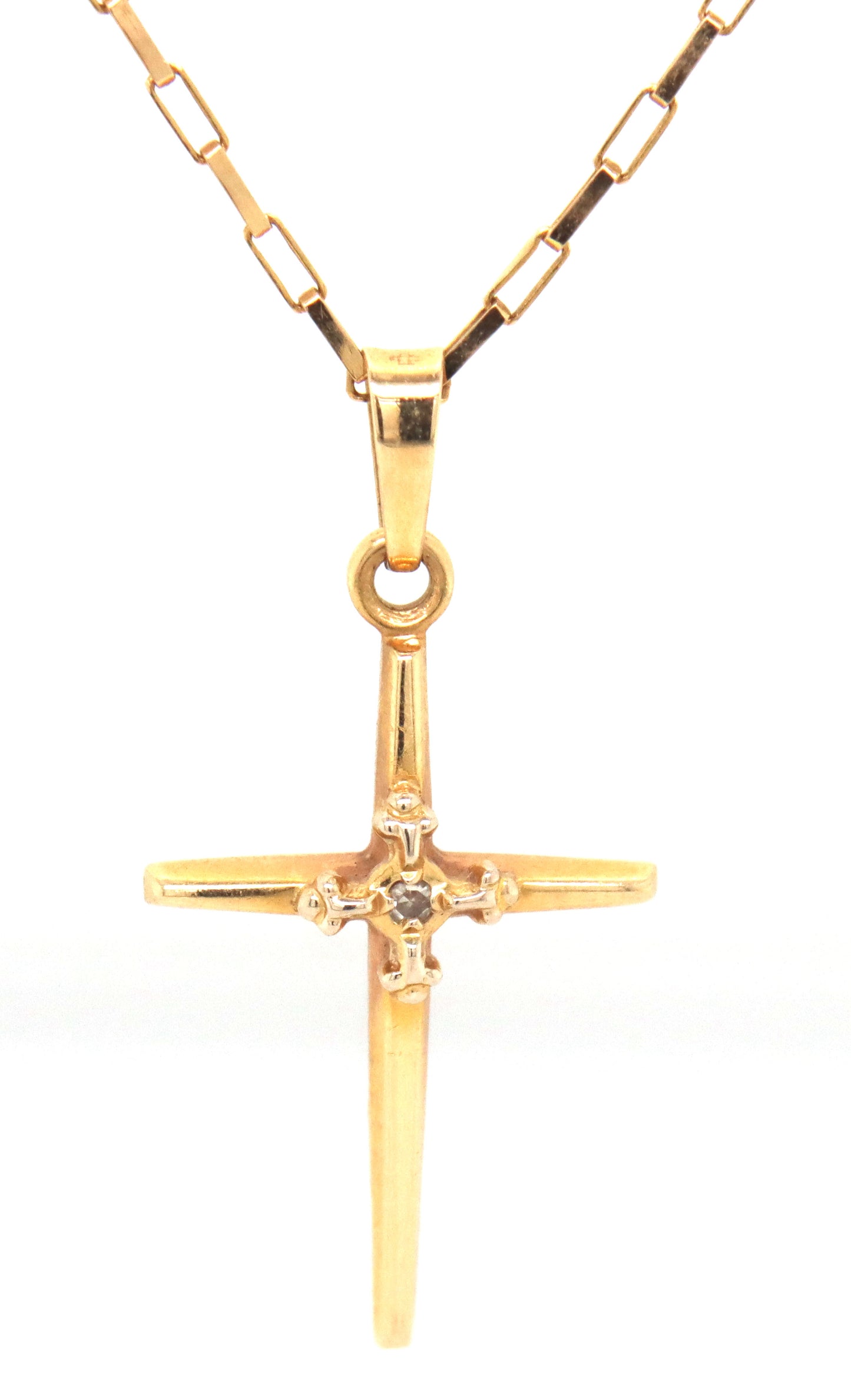 14kt Yellow gold cross pendant on chain