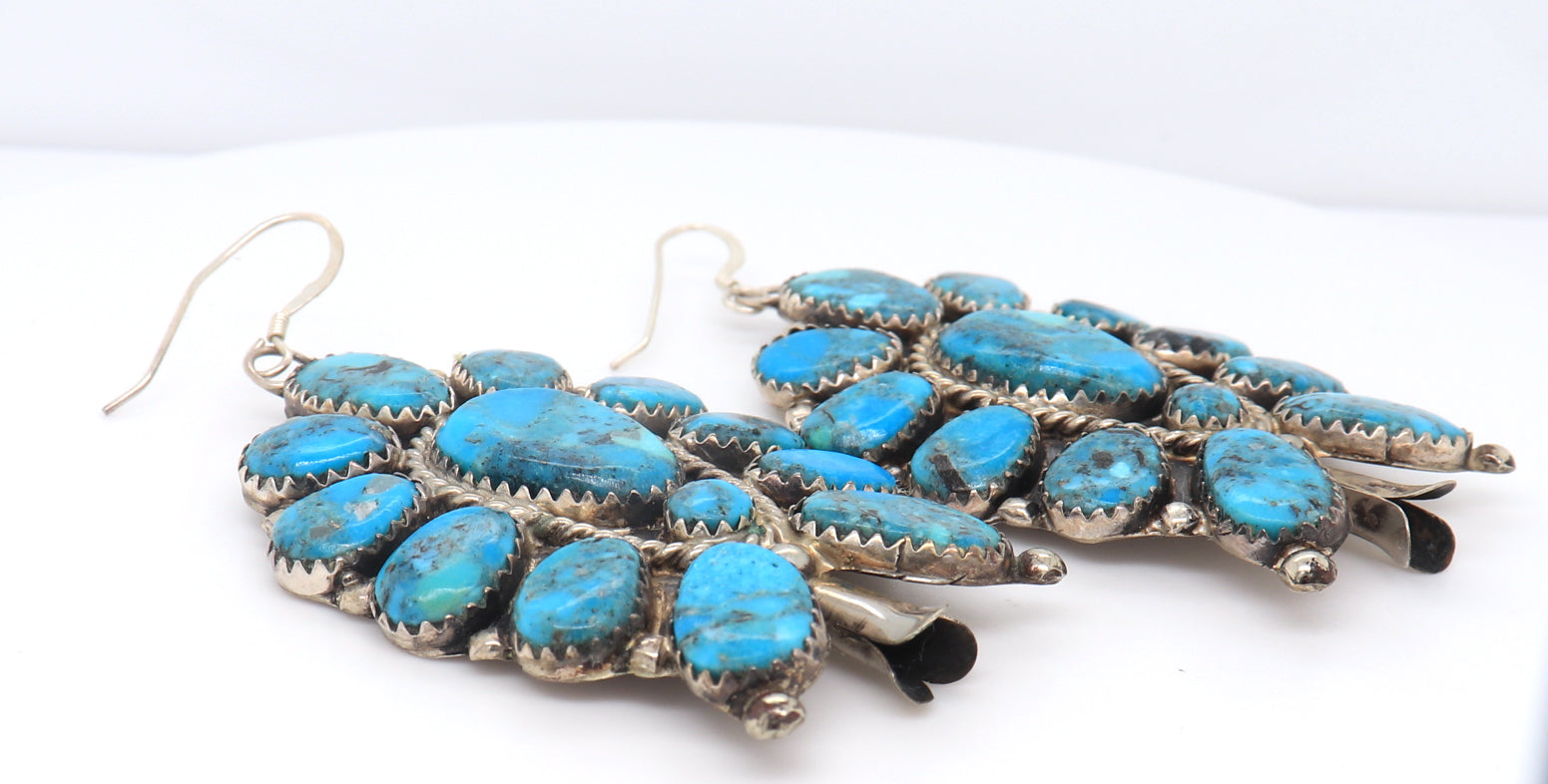 925 Sterling Silver Signed JW Turquoise Dangle Earrings