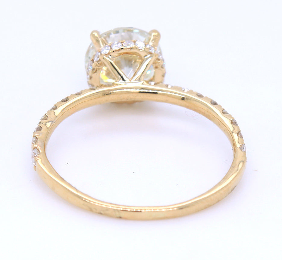 14kt Yellow gold 1.96ct RBC in 0.50ctw diamond halo setting engagement ring