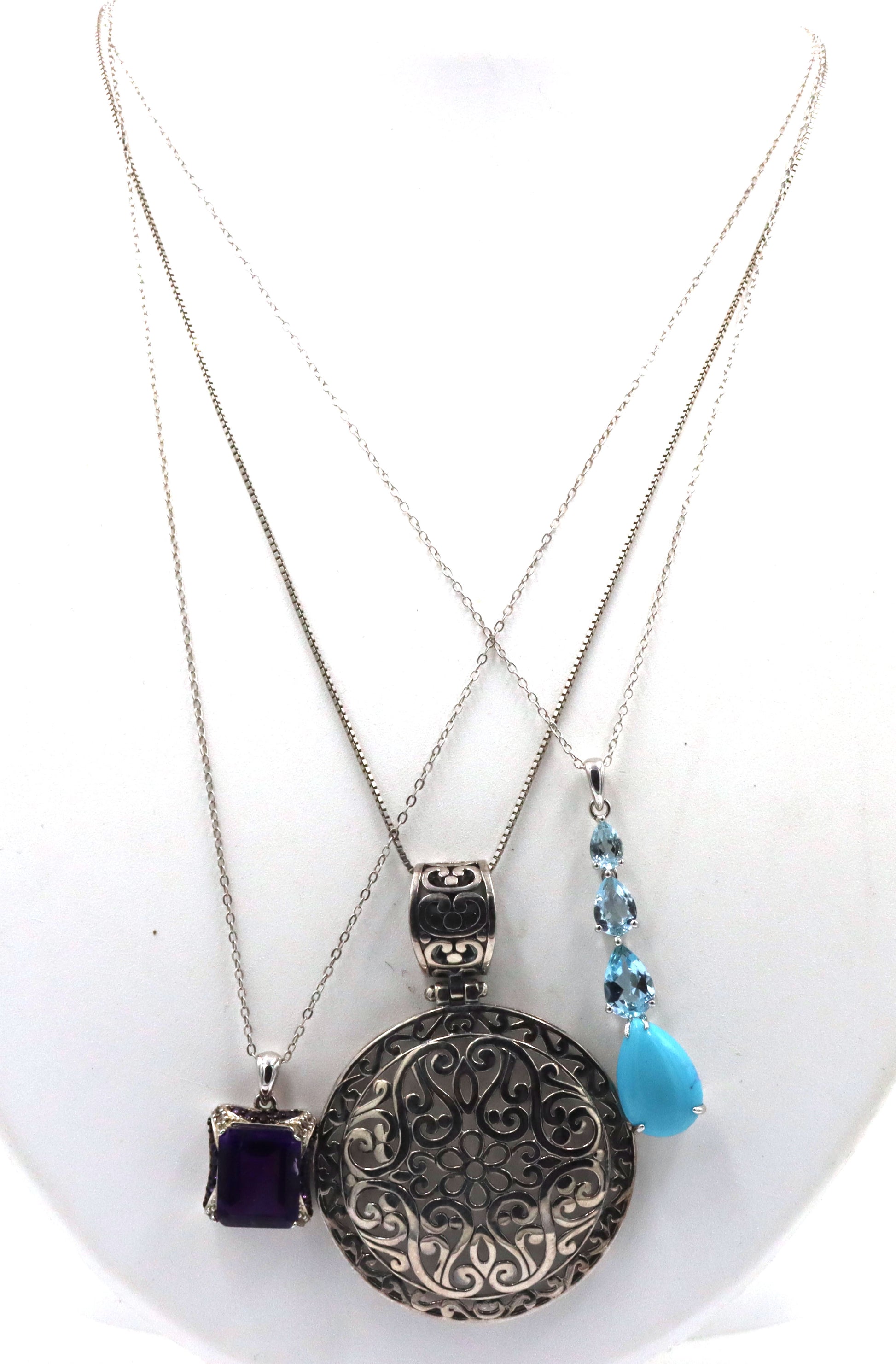 Group lot of 3 Vintage 925 sterling silver necklaces