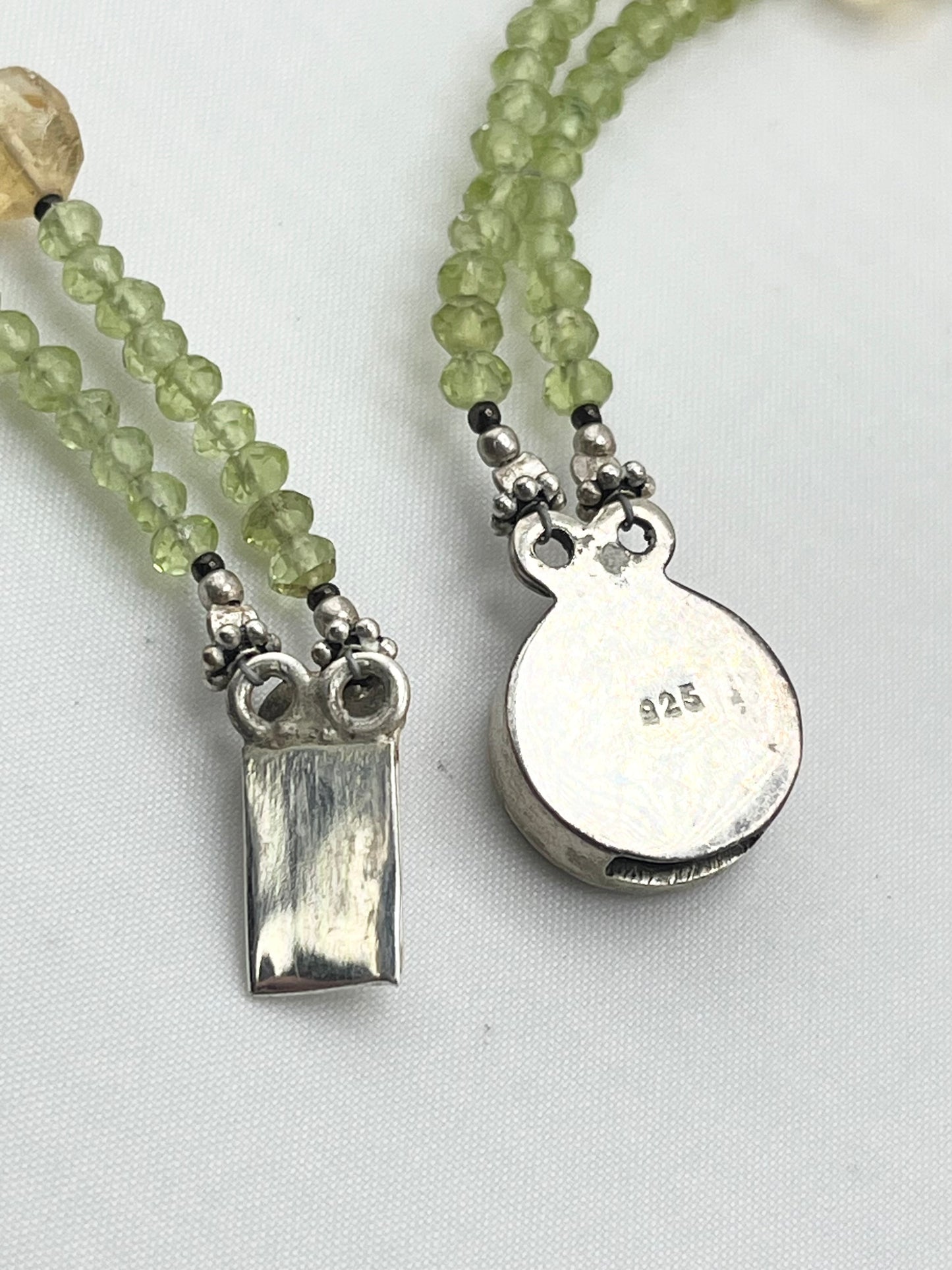 925 Sterling Silver Double Strand Peridot Beads Necklace