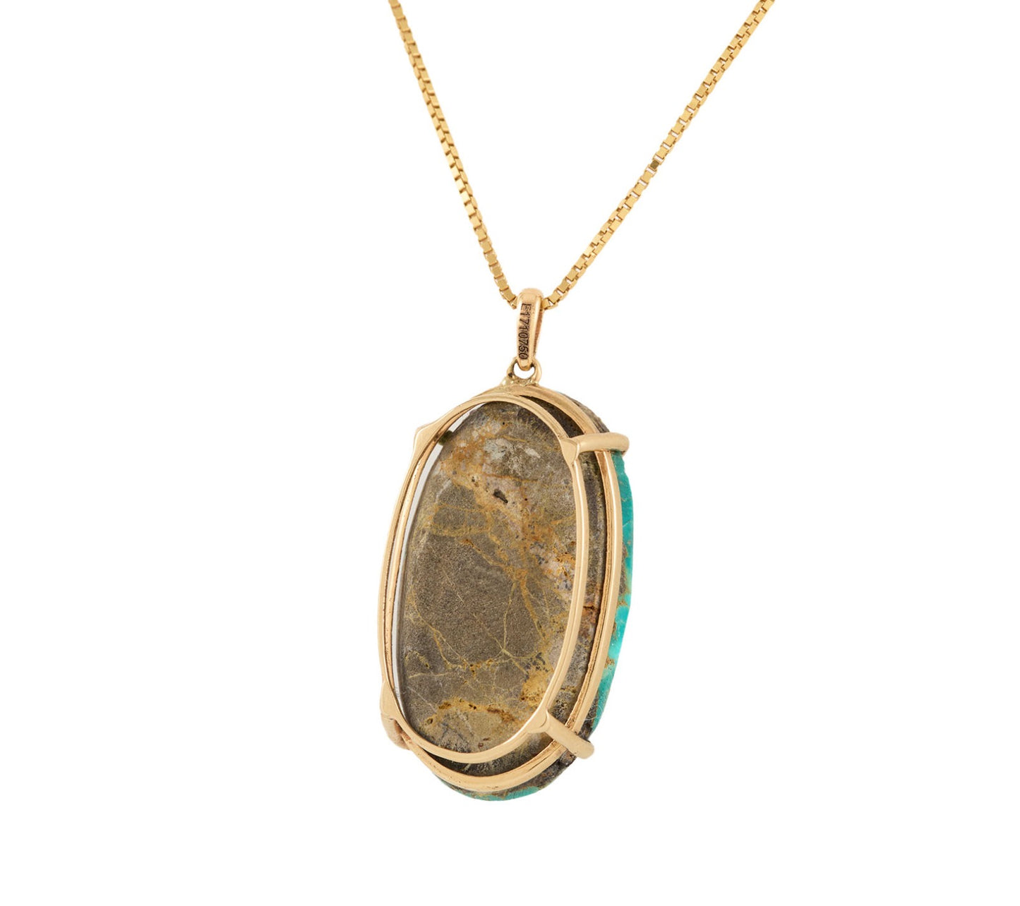 18kt Yellow gold oval Turquoise pendant on box chain