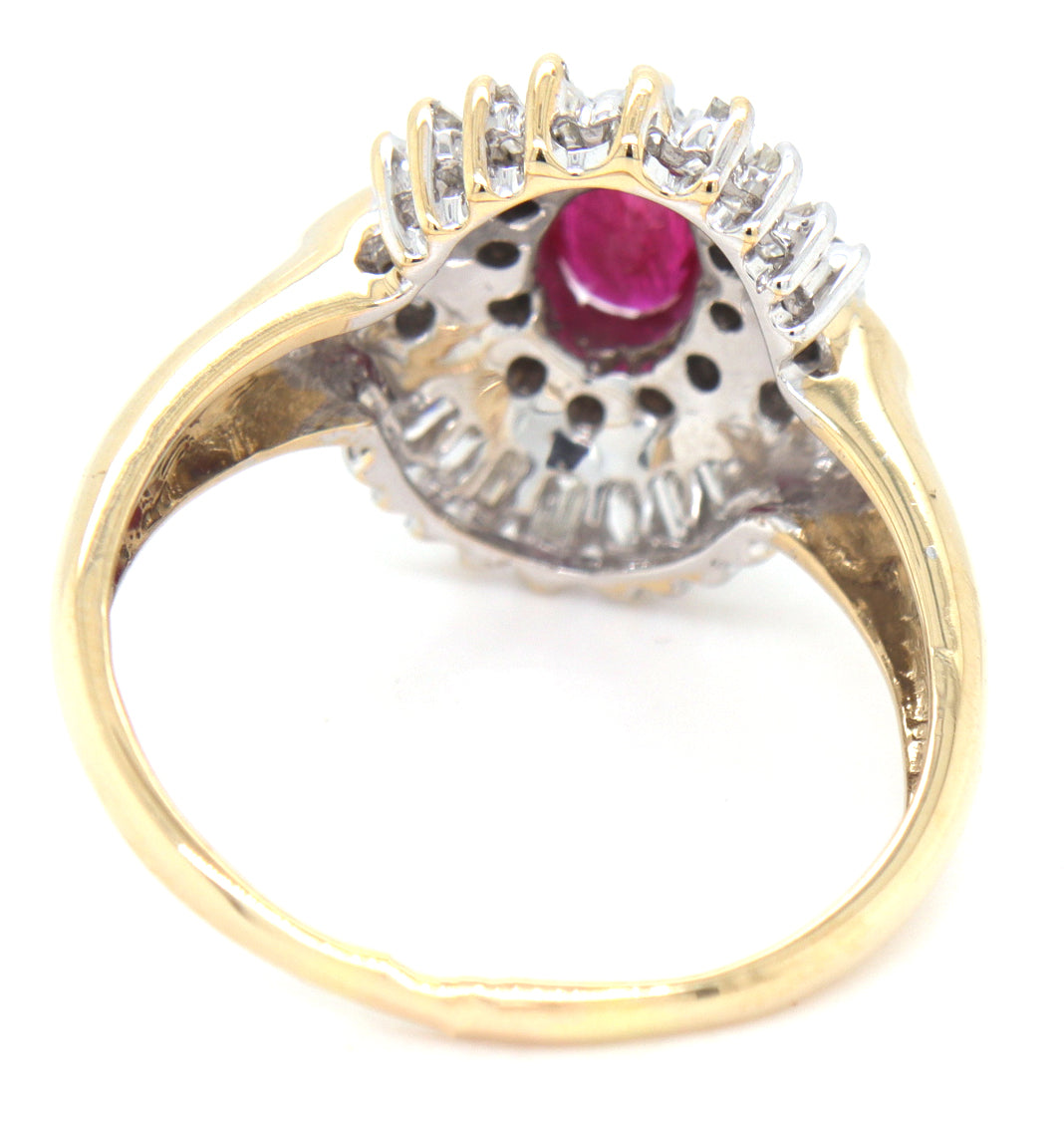 14kt Yellow gold ruby and diamond cluster ring