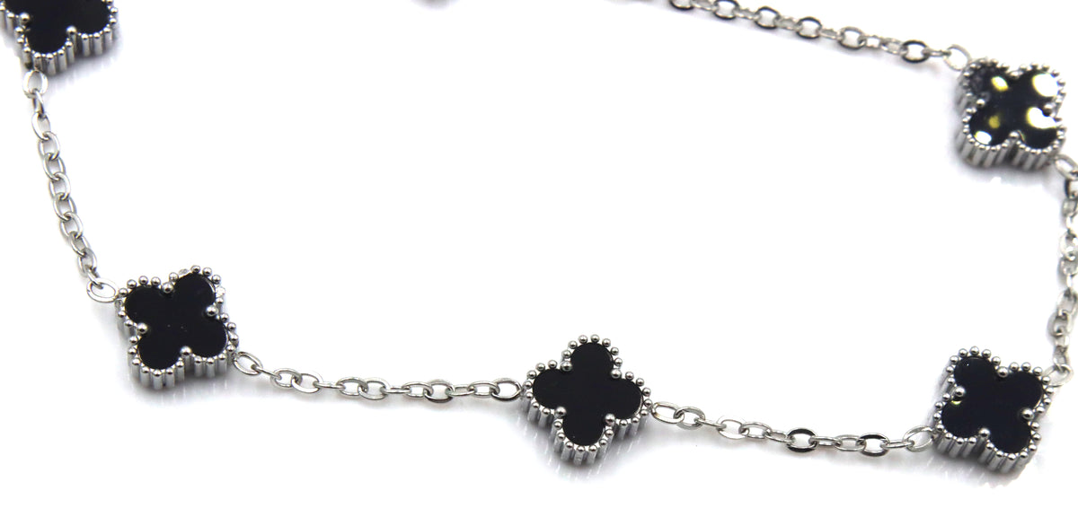 Stainless steel black clover station bracelet