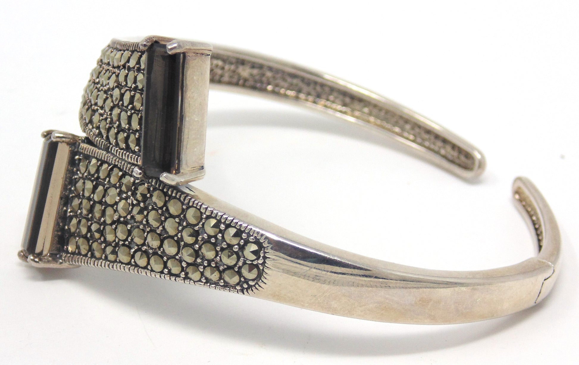 Marcasite and Smokey Quartz Sterling Silver Bangle