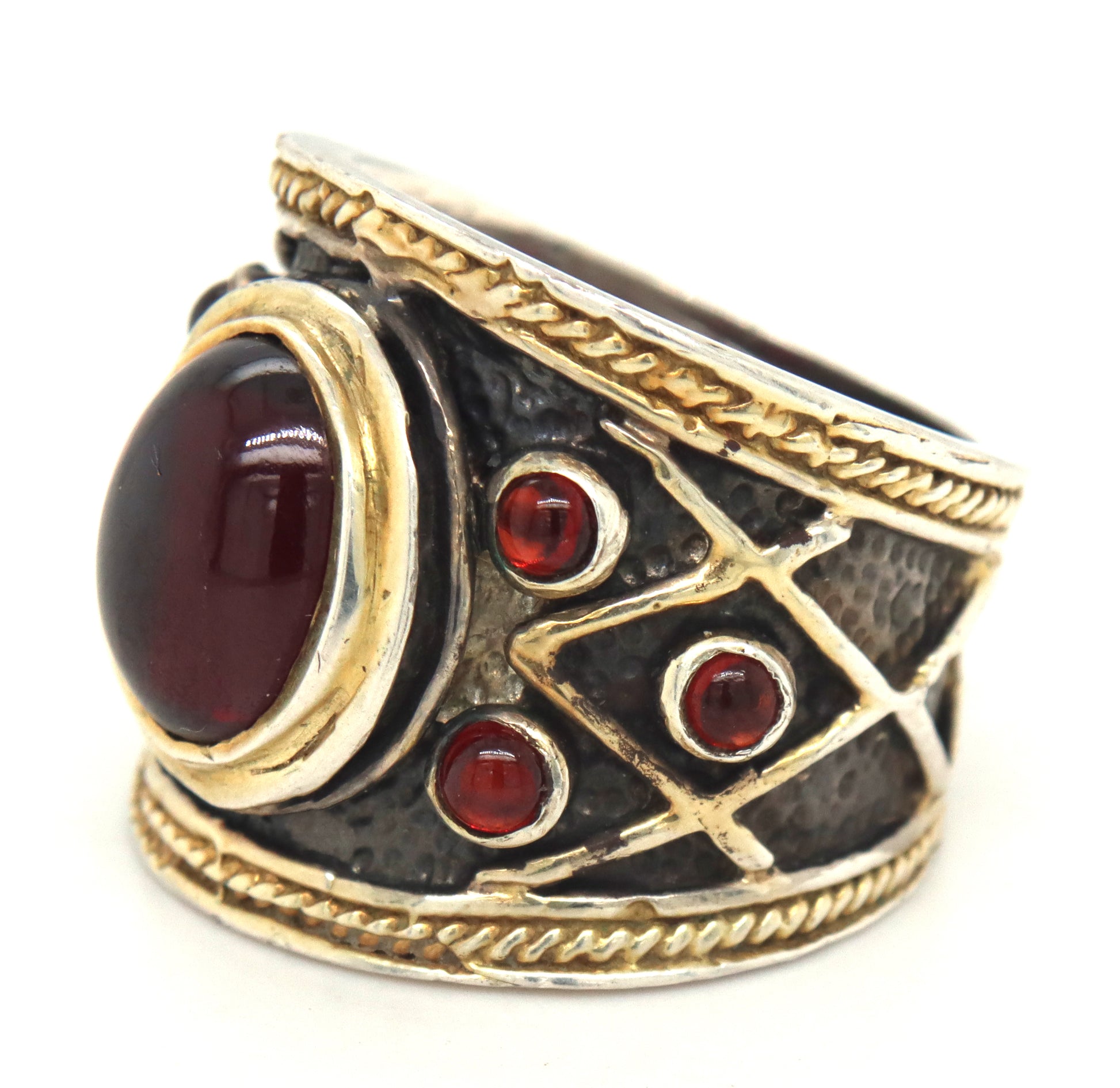 925 Sterling silver garnet wide band