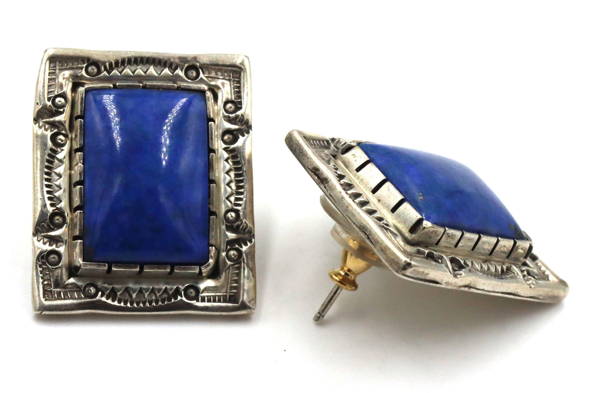 JLG Signed 925 sterling Silver Vintage Souhthwestern Style Lapis Earrings
