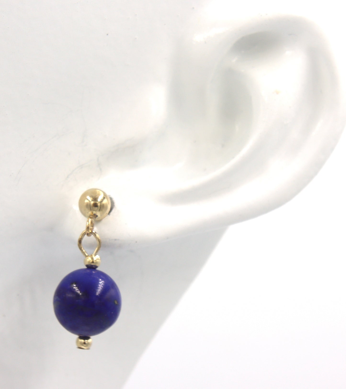 14kt Yellow gold lapis ball drop dangle earrings