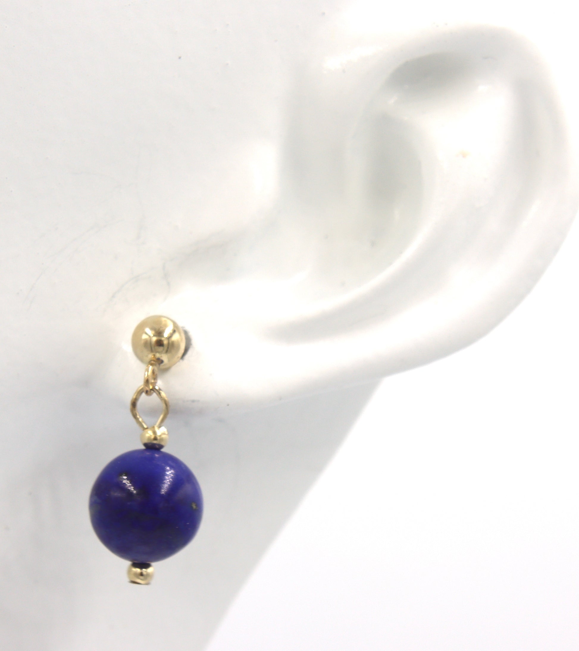 14kt Yellow gold lapis ball drop dangle earrings
