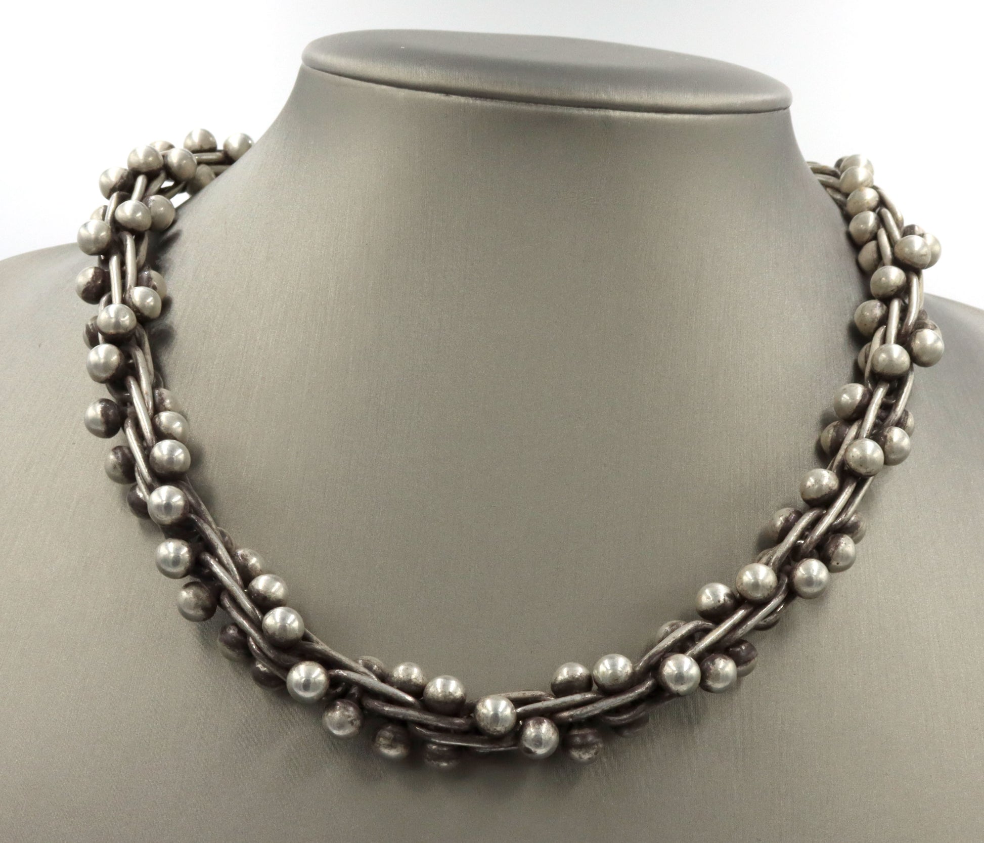 Set of 925 Sterling silver Edinburg Hallmarked beaded necklace and matching bracelet and ring