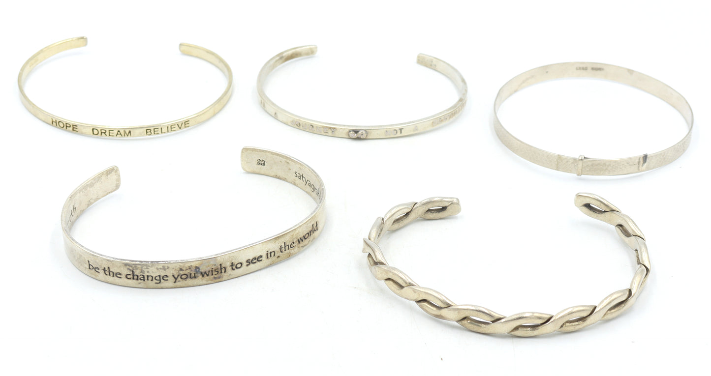 Group lot of Vintage 925 sterling silver cuff bangles
