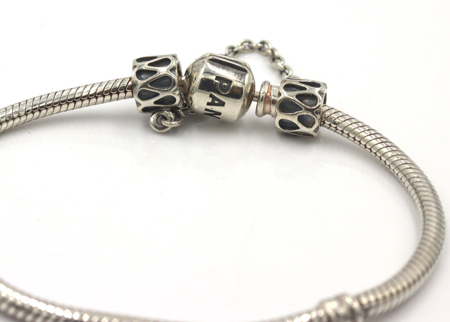 Pandora bracelet with end chain beads