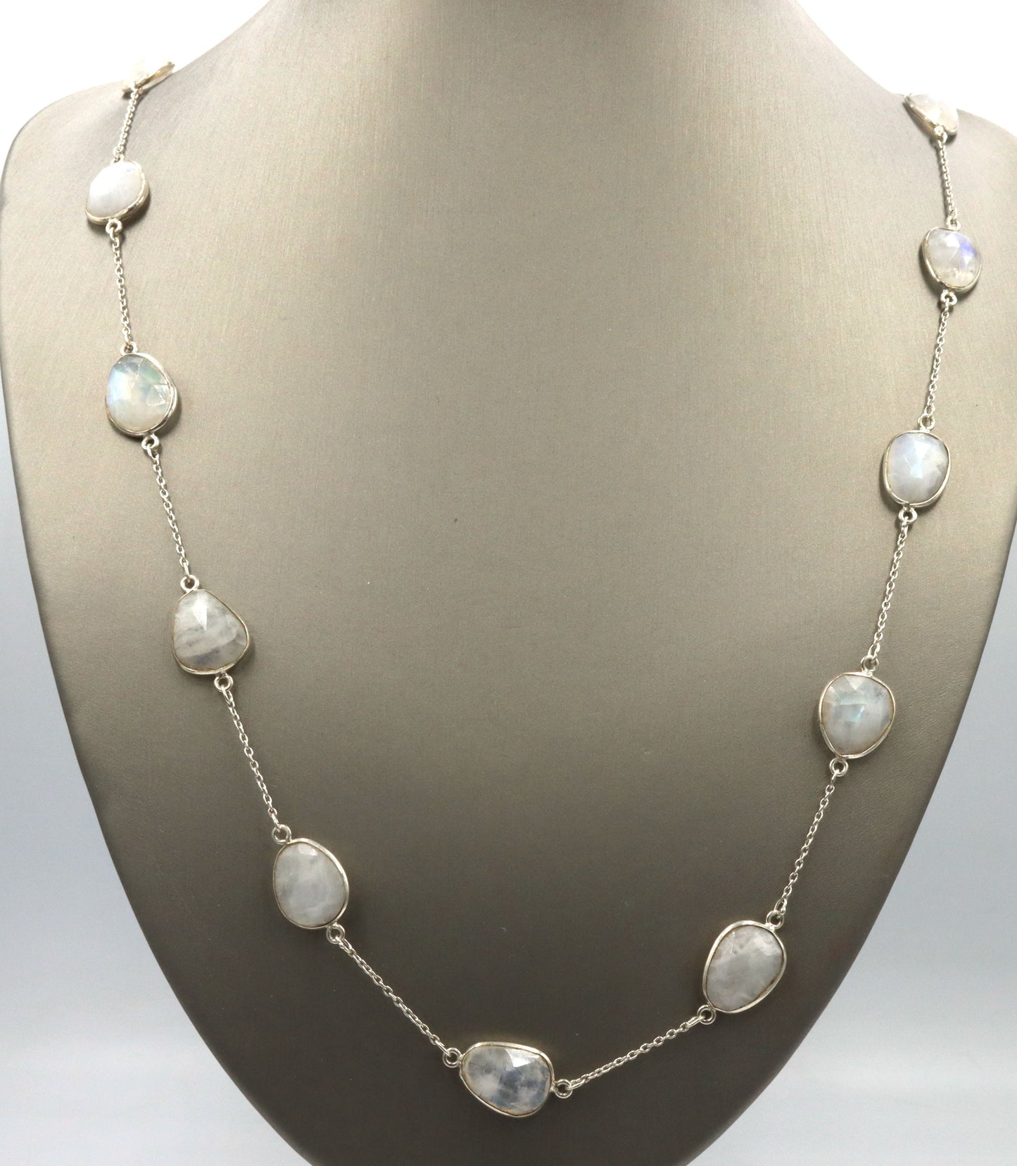 925 Sterling silver Moonstone station necklace