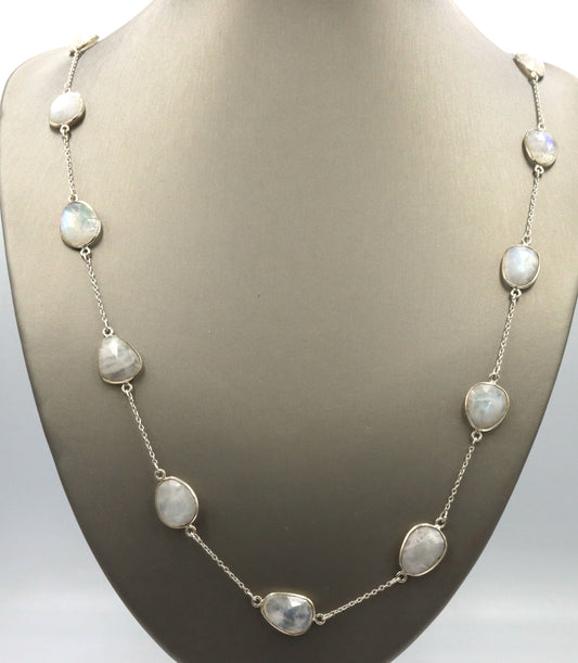925 Sterling silver Moonstone station necklace