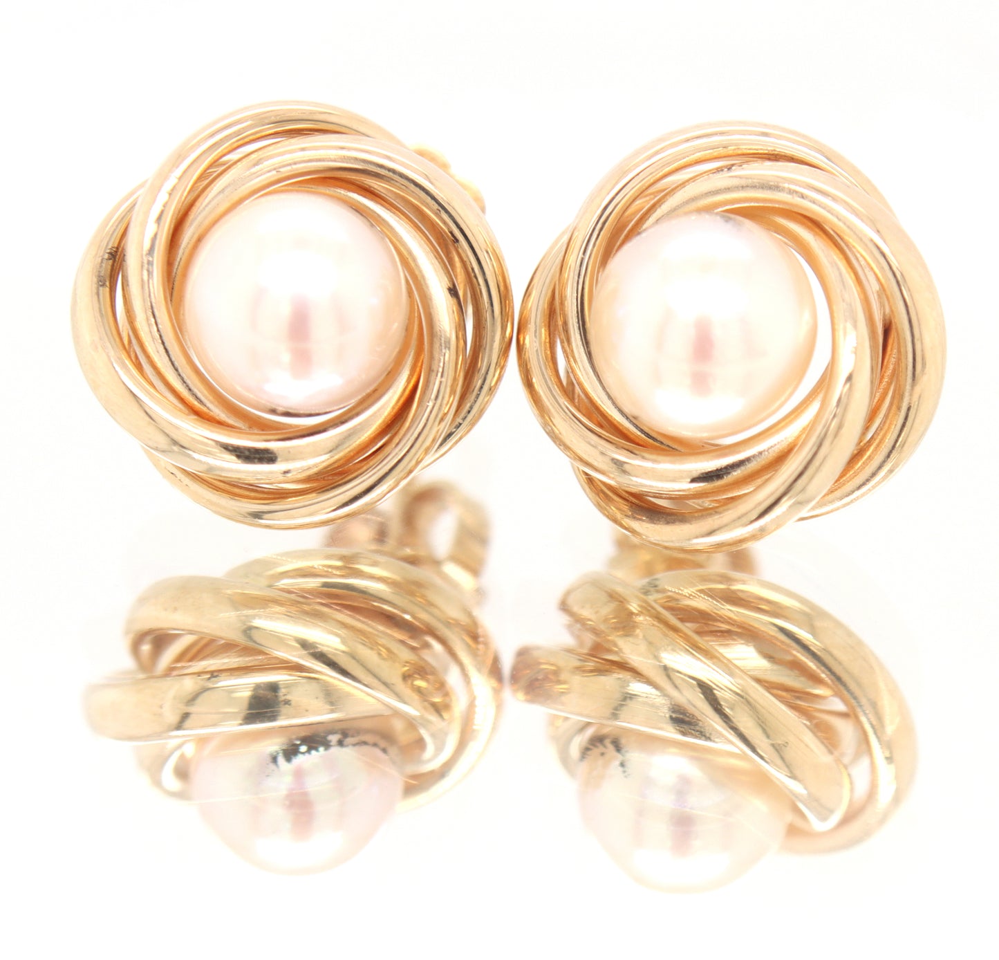 14kt Yellow Gold Love Knot 6.5mm Pearl Earrings