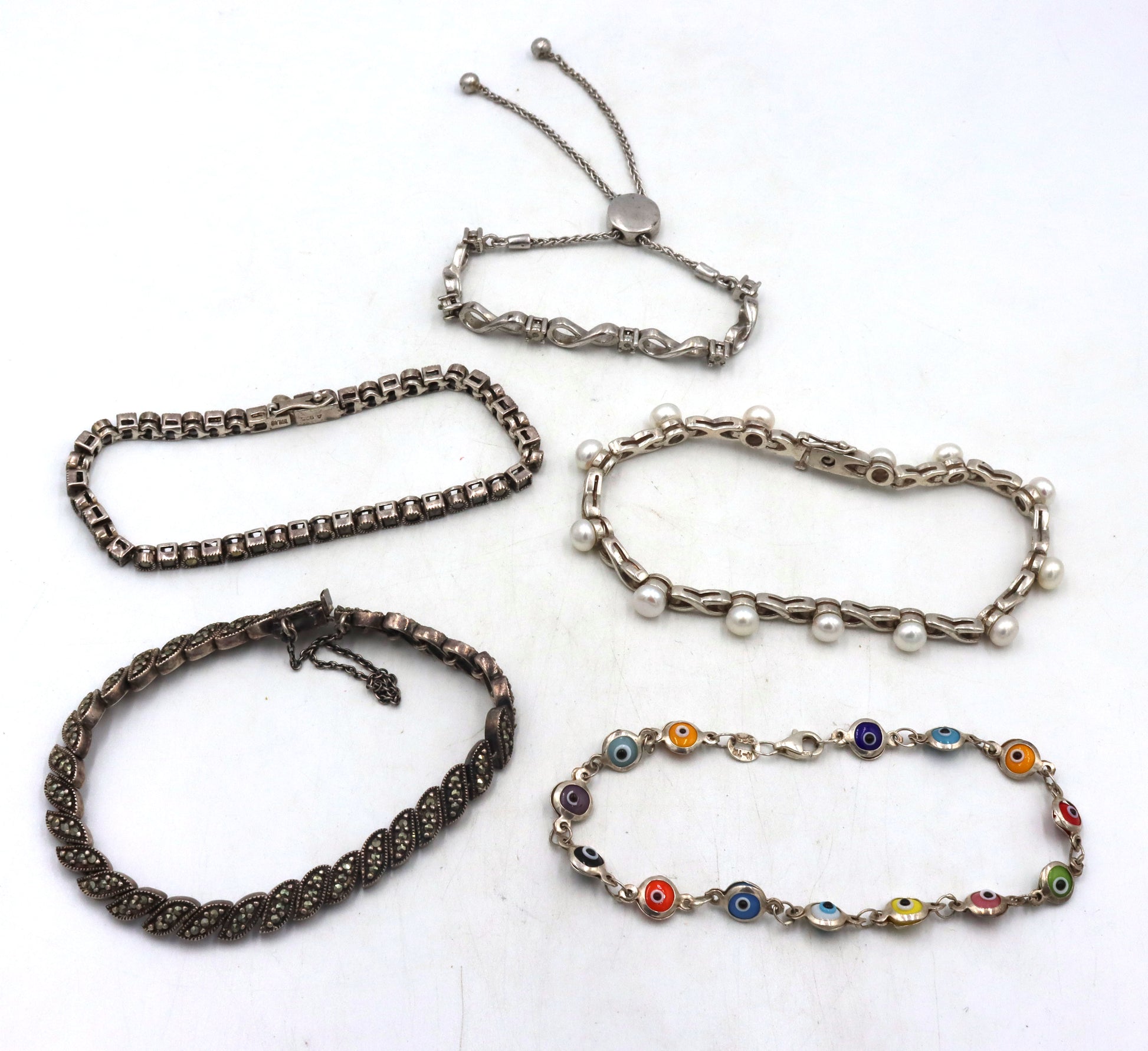Group lot of 5 vintage 925 sterling silver bracelets
