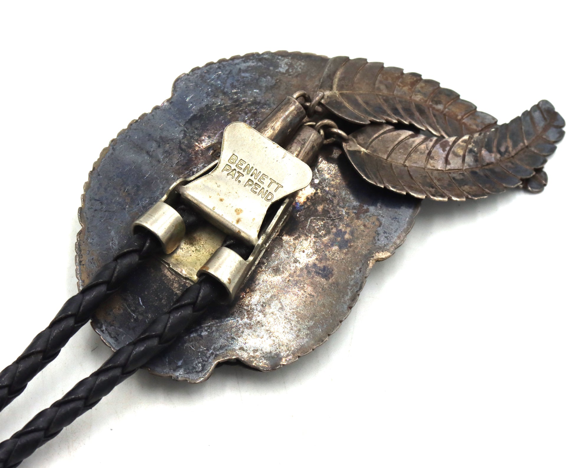 Vintage 925 sterling silver Bennett Pat. Pend signed turquoise Bolo tie