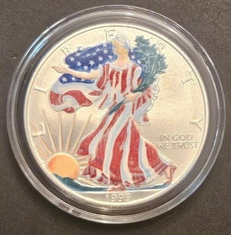 1999 Colorized American Silver Eagle $1 Coin with Box and COA 1 oz .999 Fine Silver