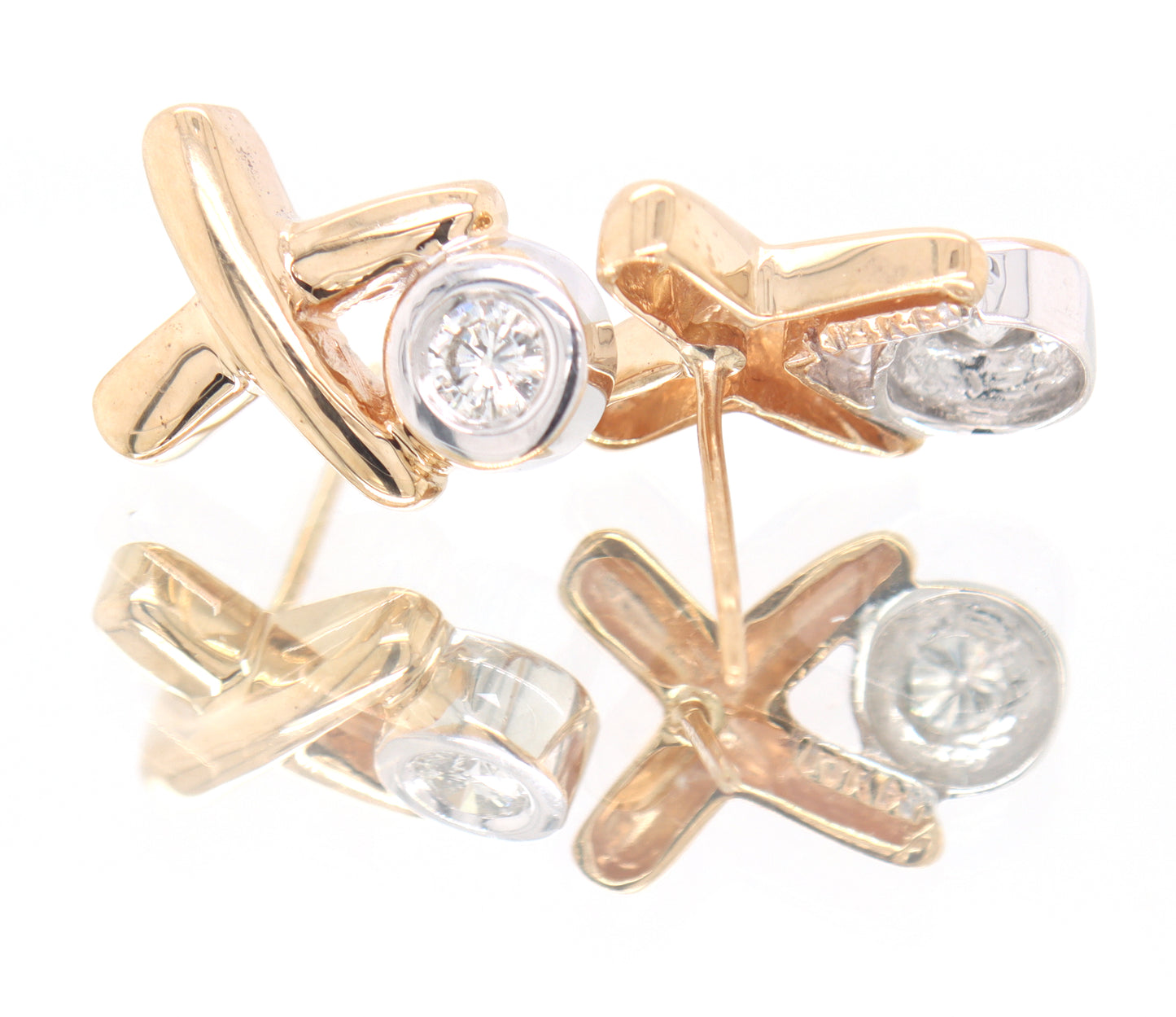 14kt Yellow Gold approximate 0.20ctw Diamond Bezel Set X Earrings
