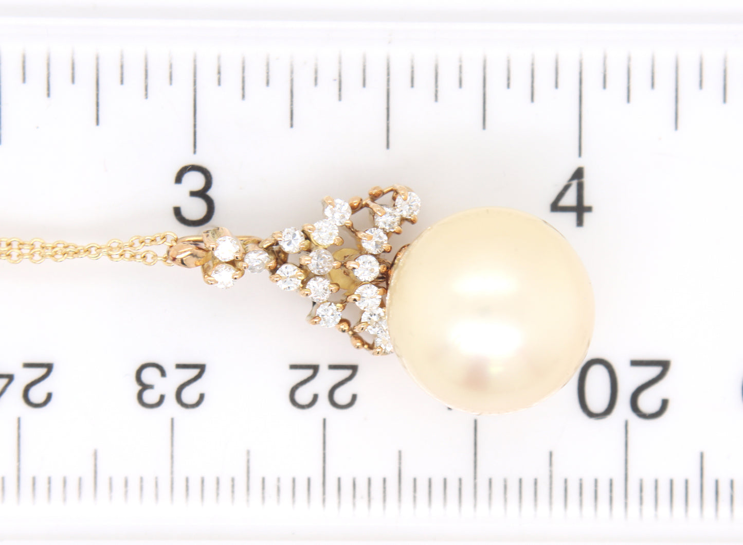 18kt Yellow Gold Golden South Sea Pearl and Diamond Pendant on Chain