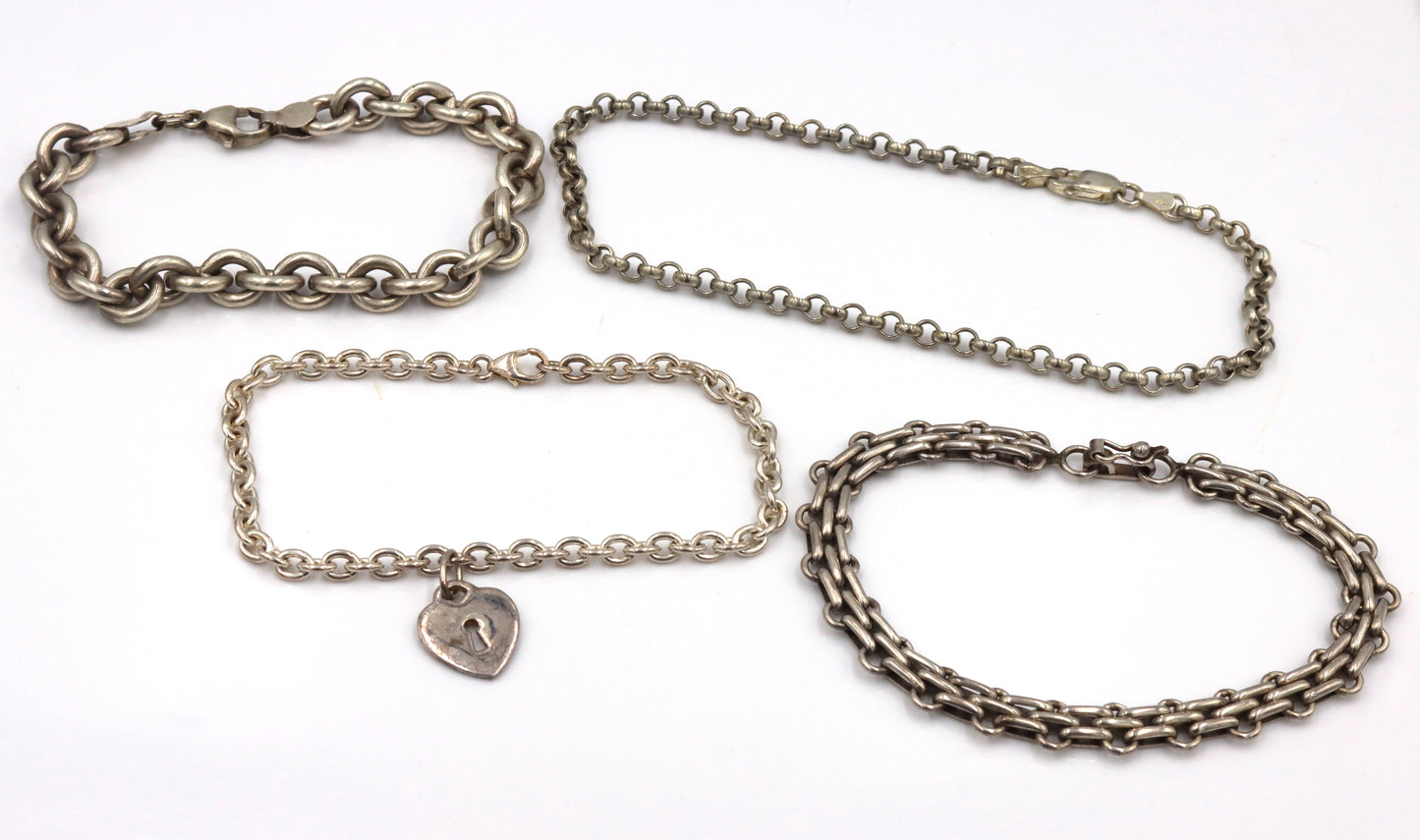 Group lot of 4 vintage 925 sterling silver bracelets