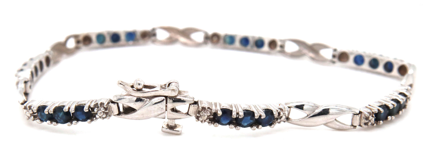10kt White gold blue sapphire and diamond bracelet