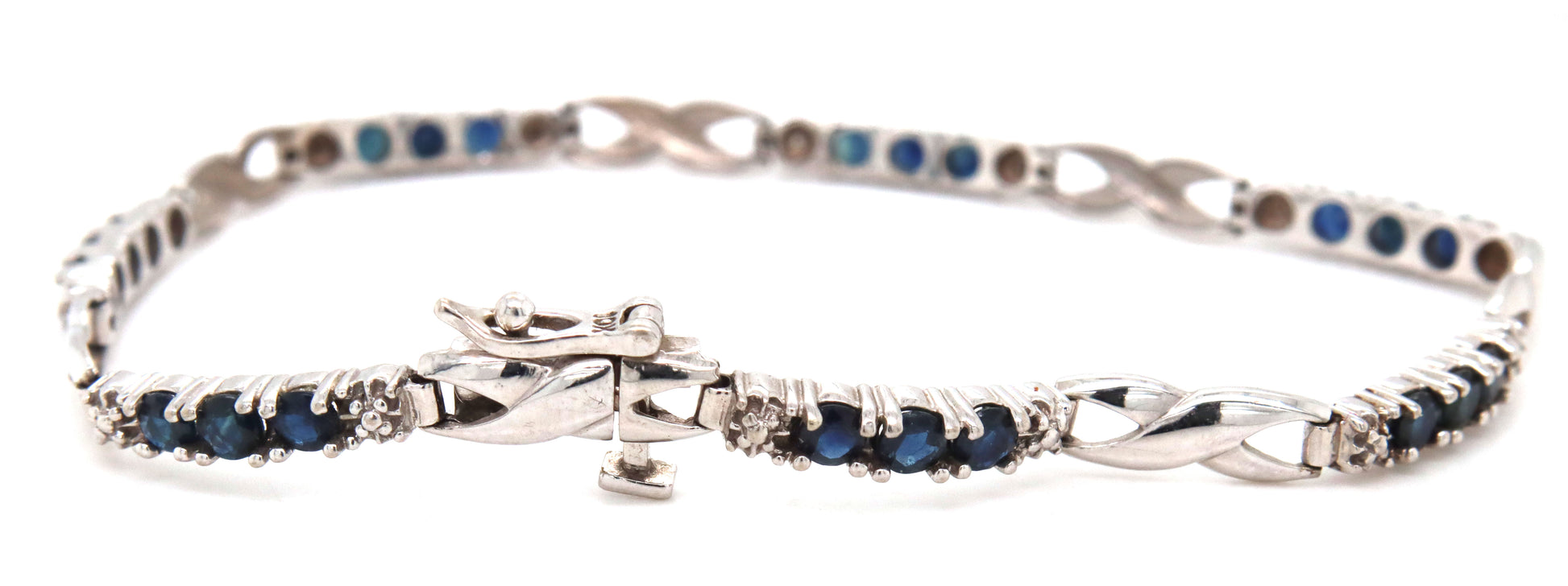 10kt White gold blue sapphire and diamond bracelet