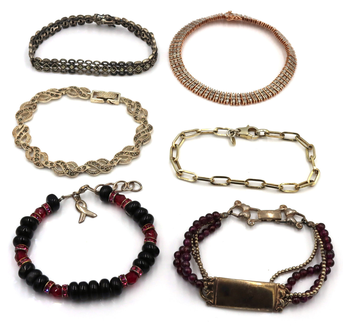 Group lot of 6 bracelets in 925 sterling silver